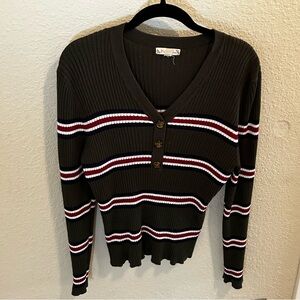 It’s Our Time Striped Ribbed Henley Sweater Olive Green – Size XXL